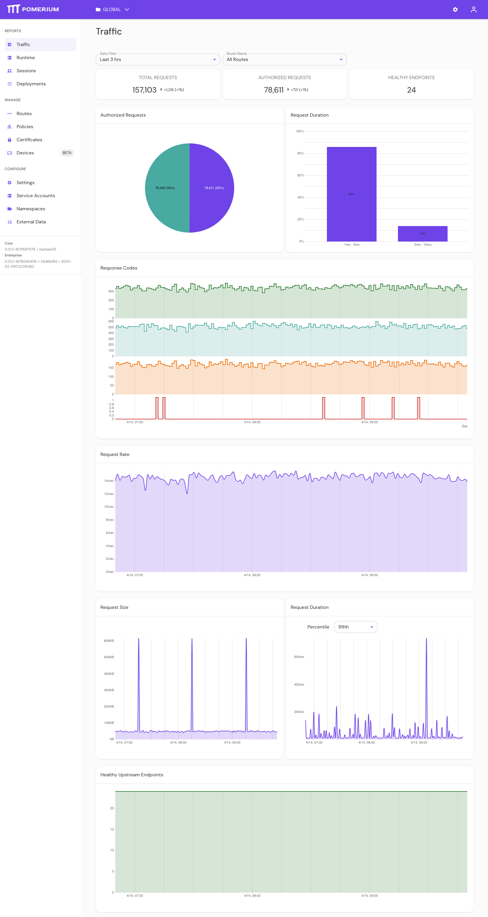 The Traffic page in Pomerium Enterprise